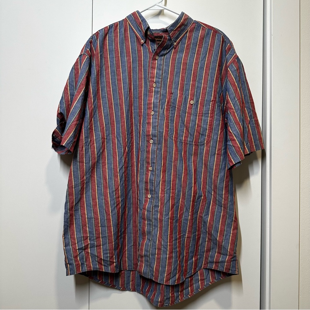 VTG Eddie Bauer Short Sleeve Striped Button Down Shirt Men’s XL